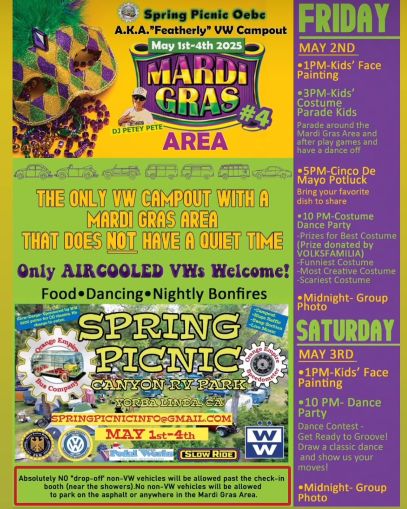 Air Cooled Mardi Gras Picnic Weekend flyer 2025