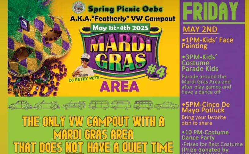 Air Cooled Mardi Gras Picnic Weekend flyer 2025