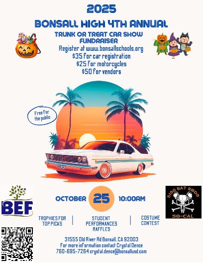 Bonsall High School Car Show flyer 2025