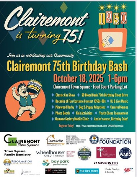 Clairemont's Anniversary Celebration Car Show flyer 2025