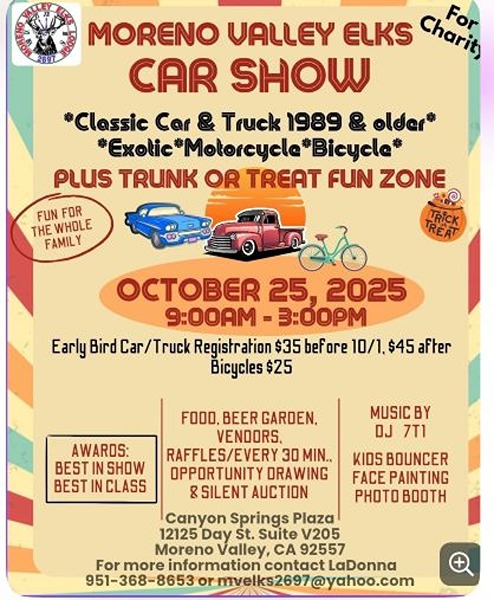 Moreno Valley Elks Car Show flyer 2025