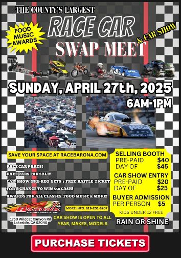 Race Car Swap Meet And Car Show flyer 2025