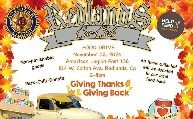 Redlands Car Club Food Drive partial flyer 2024