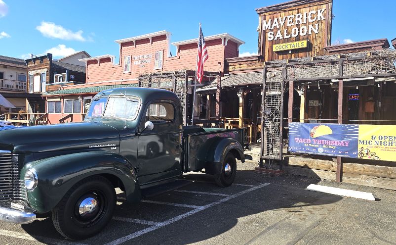 Santa Ynez Cars, Coffee, And Brunch antique pickup truck in front of saloon