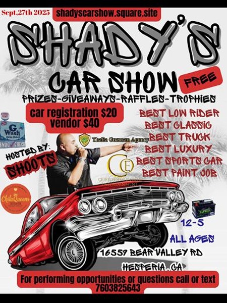 Shady's Car Show flyer 2025