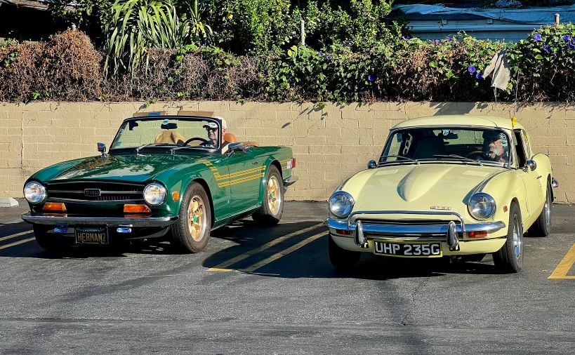 SoCal Triumph Club LA Breakfast Meet Up in Burbank pic - two classics parked