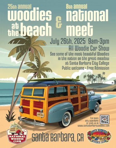 Woodies At The Beach Car Show flyer 2025