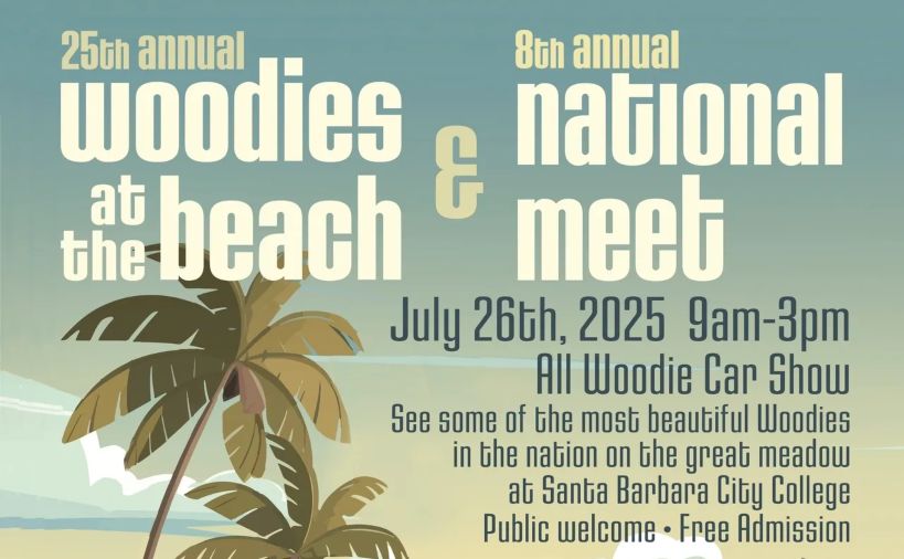 Woodies At The Beach Car Show partial flyer 2025